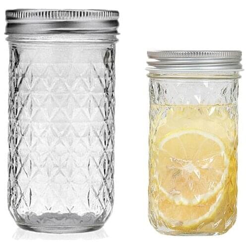 12/17 Ounce Diamond Shaped Glass Bottle Juice Water Drinking Cup INS Salad Jam Mason Jar Kitchen Storage Bottle
