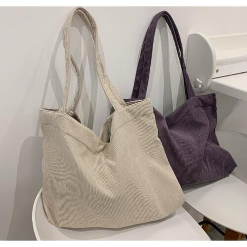 Women Corduroy Shopping Bag Female Canvas Cloth Shoulder Bag Environmental Storage Handbag Reusable Foldable Eco Grocery Totes