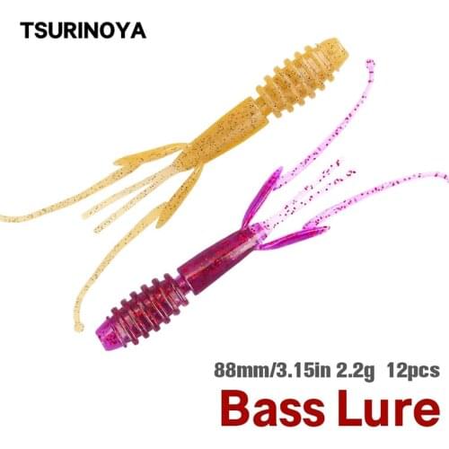 TSURINOYA 88mm 2.2g Shrimp Soft Fishing Lures SL-2006 Bass Artificial Silicone Artificial Baits Wobblers Soft Worm Jig Tackle