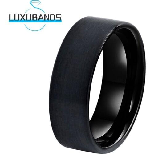 Tungsten Wedding Rings For Men Wemen Flat Engagement Bands Black Brushed Finished Comfort Fit