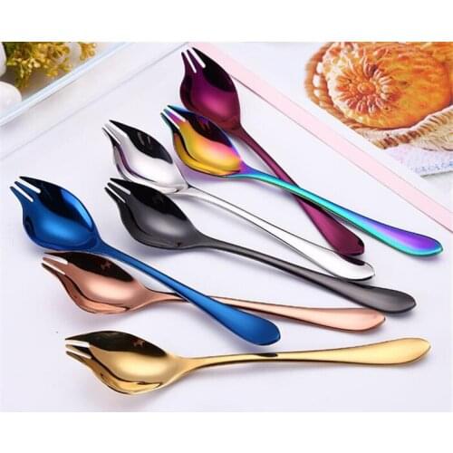 Creative Stainless Steel Salad Fork Spoon Pasta Forks Tableware Set Dinnerware Sets Rose Gold Silver Black Cutleries 1PC