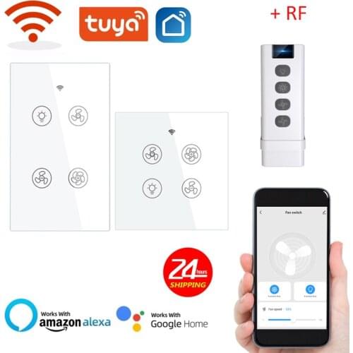 Tuya WiFi RF Smart Ceiling Fan Switch Smart Life/Tuya App Control Wireless Wall Switch Remote Control Work with Alexa and Google