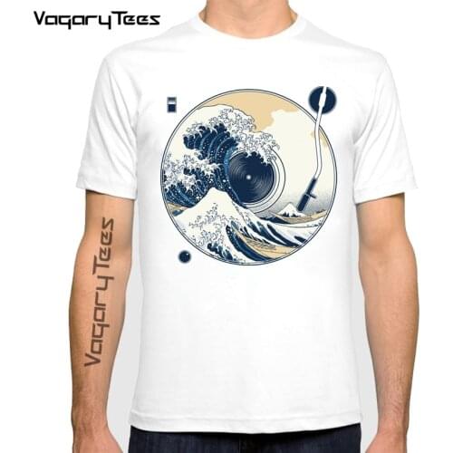 Vagarytees The Great Wave off Sound Vintage record T-shirt Streetwear t shirt men Hip Hop Camisetas Hombre poleras hombre