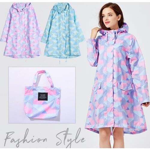 New stylish adult womens rain cover thin fresh geometric windbreaker waterproof long raincoat women
