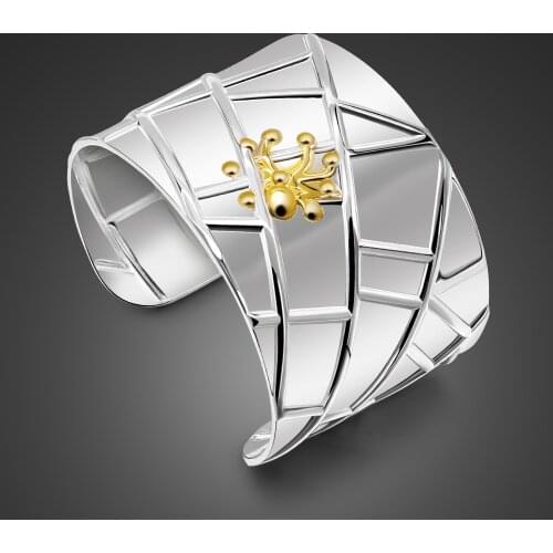 Fashion Exaggerated Jewelry 100% 925 sterling silver bracelet 40MM Wide Cuff Golden Octopus Bracelet For Women Accessories Gift