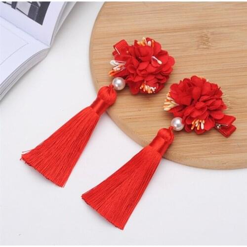 1Pair Ancient Chinese Hairpin Tassel Handcraft Hair Bands Red Scrunchies Children Lovely Kids Rubber Hair Clip Hair Accessories