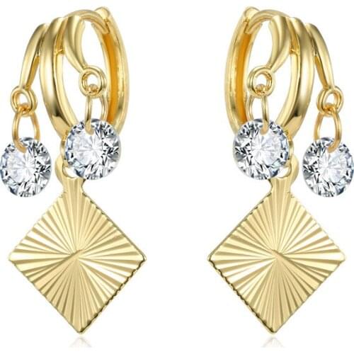 1Pair Brightly Crystal Laser Square Endless Circle Earrings Women Jewelry Elegant Gold Metal Color Geometric Pendant Earrings