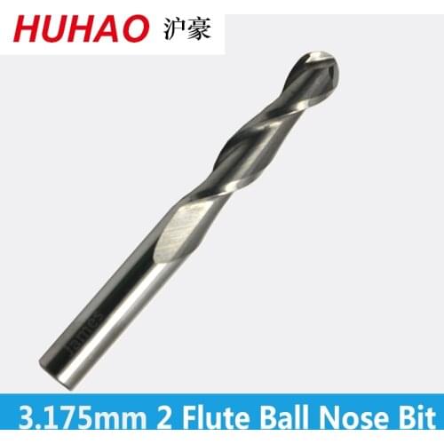 1pc 3.175mm SHK BALLNOSE Two Flutes Spiral End Mills round bottomed Double Flutes Milling Cutter Spiral PVC Cutter