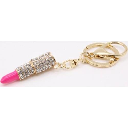 10pcs/lot lady rhinestone lipstick keychain Crystal lipstick Keyring woman casual bag pendant 4colors