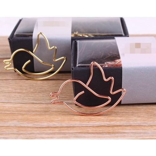 20 Pcs Rose Gold Bird Paper Clip Cute Paperclip Creative Korean Pin Buckle Office Supplies Bookmark Folder Binding Stationery
