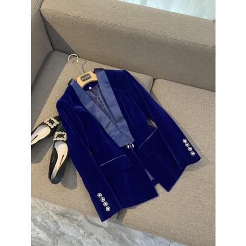 2021 Fall / Winter Star New Style Satin Satin Green Fruit Color Slim Velvet High Quality Suit Jacket Female O186