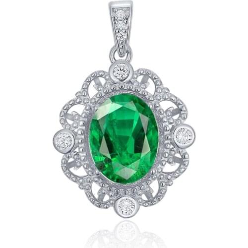 925 Sterling Silver 2.0ct Green Emerald Jewelry emerald necklace Pendant Engagement Wedding jewelry/Green Emerald Jewelry