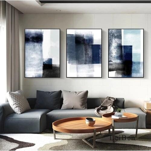 Abstract Painting Minimalist Decor Blue Gradient Graffiti Poster Wall Art Canvas Pictures for Home Quadros Decoration Wall Art