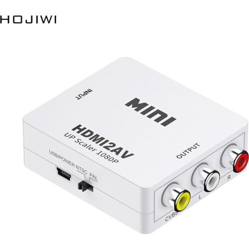 HOJIWI MINI AV2 HDMI Adapter Converter Box AV/CVSB L/R Video Box HD1080P 60Hz HDMI 2AV Support NTSC PAL Output HDMITo AV AD08