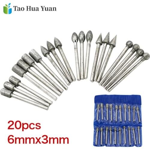 20pcs Dremel Accessories Diamond Grinding Heads Mini Drill Burrs Bit Set for Dremel Rotary Tool Grinding Accessories 3mm Shank A