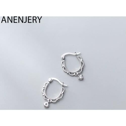 ANENJERY Sweet Lace Shape Water Drop Shaped Hoop Earrings Silver Color Ear Jewelry For Women Party Gifts S-E1157