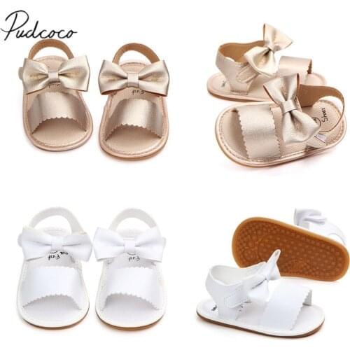 Cute Newborn Infant Baby Girls Bowknot Princess Shoes Toddler Summer Sandals PU Non-slip Rubber Shoes Size 0-18M