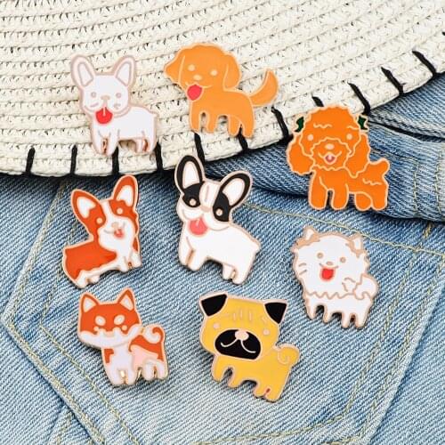 Cartoon Dog Enamel Pin Cute Pet Corgi Bulldog Puppy Brooches Lapel Pins Button Badge Animals Jewelry Collection Gift For Kids