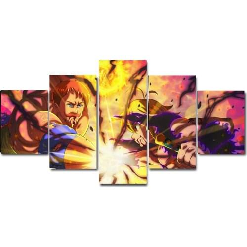 Escanor X Meliodas Manga Anime Seven Deadly Sins Anime Wall Pictures Poster Canvas Art Print,No Frame,5pcs
