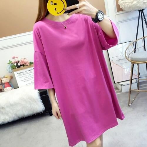 Womens Large Size Short-sleeved Long T-shirt Lower Body Missing T-shirt Cotton Loose Thin Fashion Section Tees Female WA375