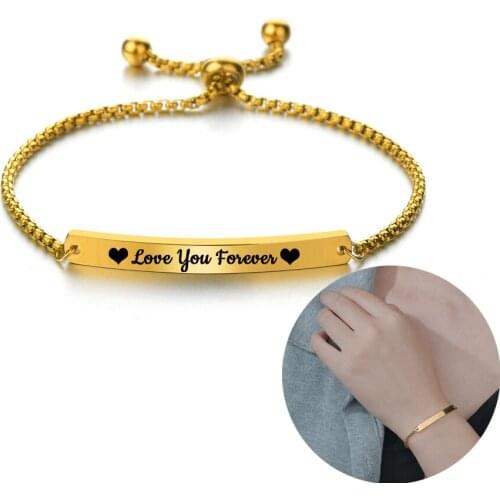 Engrave Custom Bar Bracelets Gold Stainless Steel Name Personalized Gifts For Women Aadjustable Nameplated Bracelet Wristband