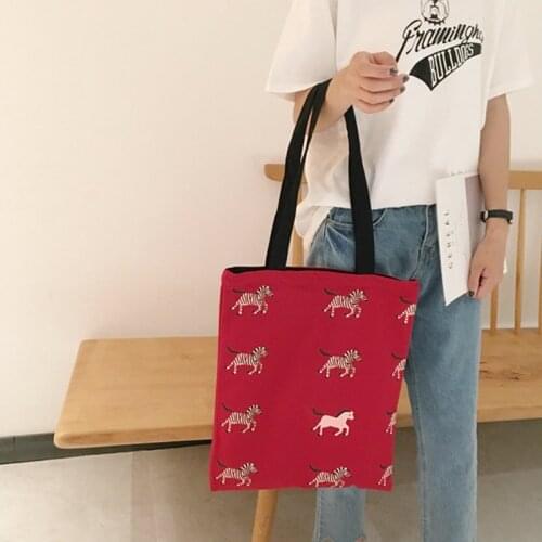 Animal Chinoiserie Printing Zebra Casual Female Shoulder Canvas Bag ins Large Capacity Tote Bag Reusable Ladies Shopping Bags