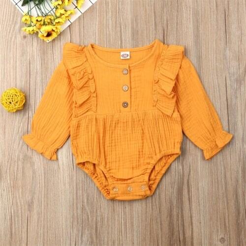 Pudcoco Newborn Baby Girl Clothes Solid Color Ruffle Cotton Linen Romper Jumpsuit One-Piece Outfit Sunsuit Clothes 0-24M
