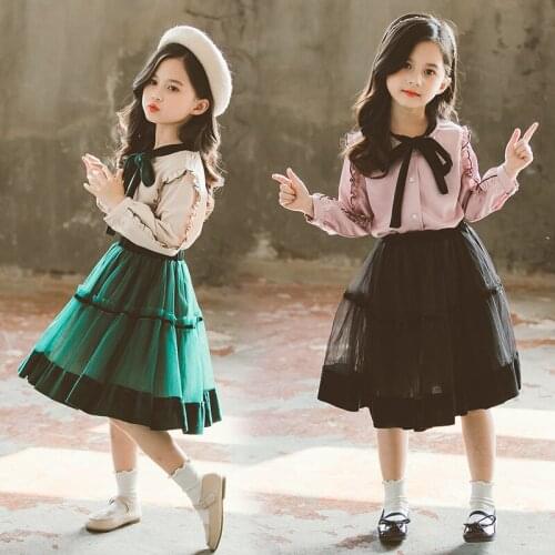 Girls Clothing Set Cute Bow Blouse Skirt Suit Autumn Girls School Clothes Sets 4 6 8 9 10 12 13 Years Fashion Children Clothing