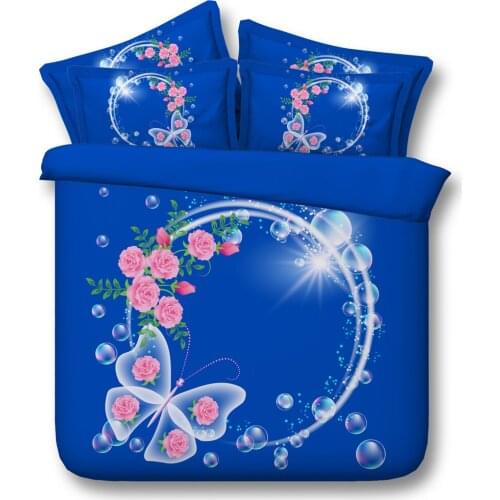 3D Blue Floral Bedding set Pink Rose quilt duvet cover bedspreads bed sheet linen Super King size Queen full twin Butterfly 4PCS