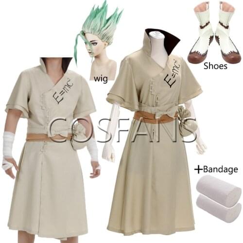 Anime Cosplay Dr.STONE Ishigami Senku Costume Men Anime Cosplay Costume Dr.STONE Ishigami Senku Halloween Cosplay Wigs and shoes
