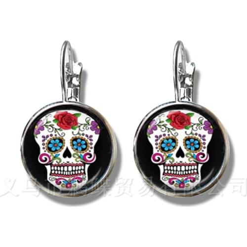 Mexico Candy Skeleton Glass Dome Time Gem Earrings European and American Hot Sale Silver Plated Stud Earrings Personalized Gift
