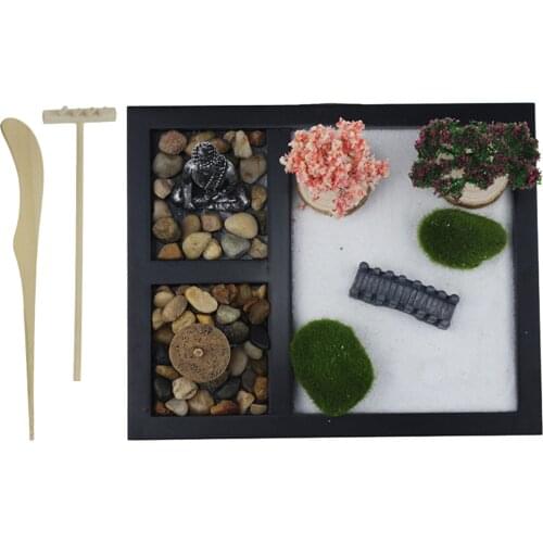 Mini Zen Garden Meditation Sand Tray Porch Buddha Statues Sculpture for Stress Relief Home Office Desk Yoga Meditation Decor