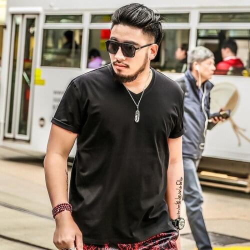 2020 Spring Large size mens T-shirt Short-sleeved V-neck Loose plus fat plus Solid color Half-sleeved T-shirt Size XXL-6XL 7XL