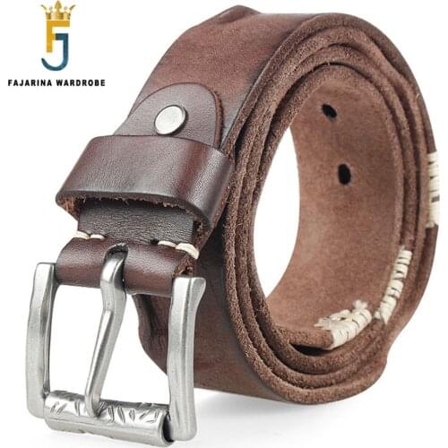 FAJARINA 2017 New Design Mens Personality Vintage Pure Cow Skin Leather Retro Belts Thick Lines Alloy Buckle Belt Men N17FJ299