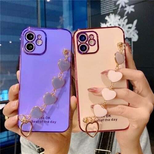Plating Love Bracelet Wristband Soft Case For Xiaomi POCO X3 NFC Mi Note 10 Lite 11 Pro Redmi Note 10 9S 8T 9C 9A 8A K20 K30 7