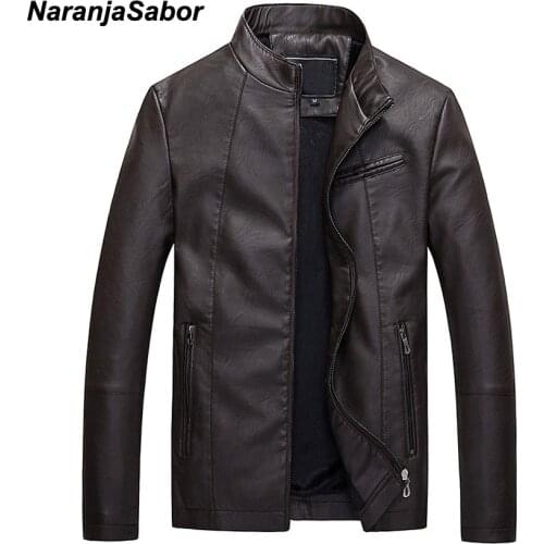 NaranjaSabor Winter Autumn Mens Leather Jackets Casual Zipper Windbreakers Male Motorcycle Thick Coats Mens Brand Clothing N463