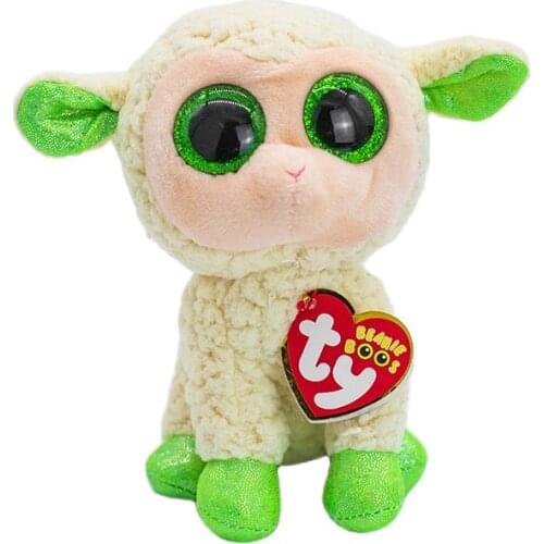 New 6 ‘’15cm Ty Beanie Stuffed Animals Lala the Gray Sheep with Green Ears Collectible Doll Big Eyes Soft Toys Gift