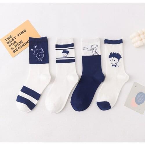 Autumn winter socks female cartoon head little prince blue stockings students' Harajuku lovely sweet Japanese lovers' tide socks