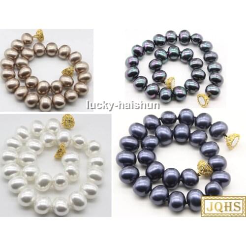 AAAA 17.5" 16*19mm white black blue khaki south sea shell pearls necklace c72-2