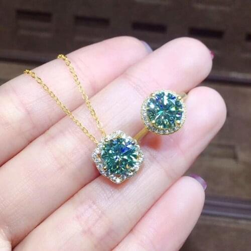 Sparkling Green Crystal Earrings Necklaces For Bride Wedding Accessories Trendy Silver Plated Necklace Ring Women Jewelry Set