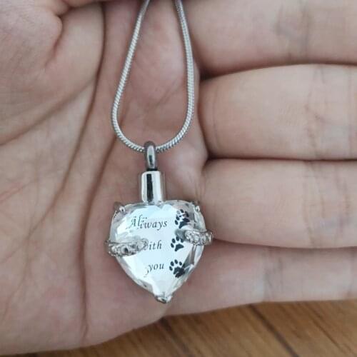 IJD9790 Always With You&Paw Print Birthstone Cremation Urn Pendant for Pets Ashes Holder Dog Cat Keepsake Memorial Urn Necklace