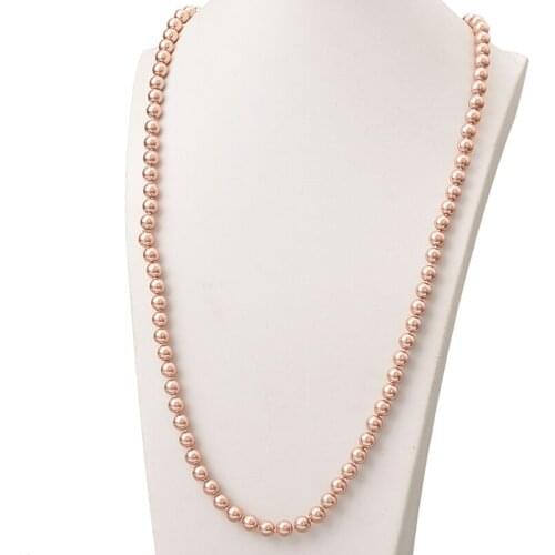 Smoothly Champagne Long Pearls Necklace Glass Imitation Pearl Chain Necklace Round Beads 8mm Pick Size Jewel Making 36inch H859