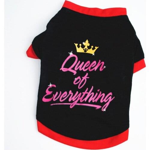 Teddy Poodle Bichon Pomeranian Black T-shirt With Red Collar for Female Dogs Golden Crown Pattern Pet Shirt Vest XS S M L