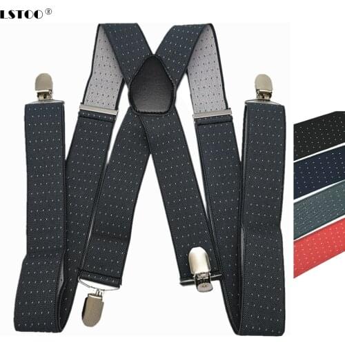Leather cross 4 clips on Mens Suspenders Elastic Adjustable Dots Strap Braces For Adult Women Men Clothes Accessories Best Gift