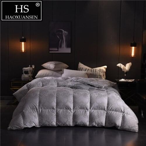HS Filling Power 800 Luxury Cotton Graphene Jacquard Fabric Goose Down Quilt King Queen Size White Duvet Winter Blanket