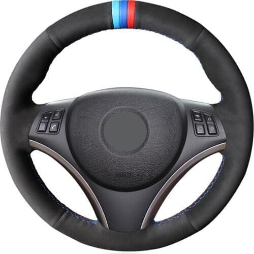 Hand-stitched Black Suede Car Steering Wheel Cover for BMW E90 E91 E92 E93 E87 E81 E82 E88 E84 320i 325i 330i 335i
