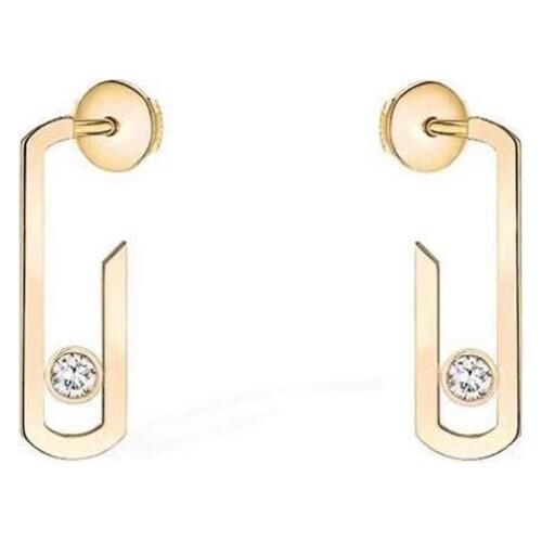 SLJELY Fashion Solid 925 Sterling Silver Gold Color Safety Pin Stud Earrings with Moving Zircon Stone M Brand Logo Women Jewelry