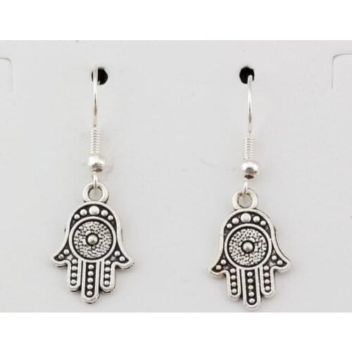 Zinc Alloy Hamsa Hand Charm Earrings Fish Ear Hook 20pairs/lot Chandelier Jewelry DIY 12.2x35mm A-377e