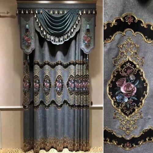 Chenille Hollow Water Soluble Embroidery Shading European Luxury Curtains for Living Room Living Room Valance Luxury Curtains