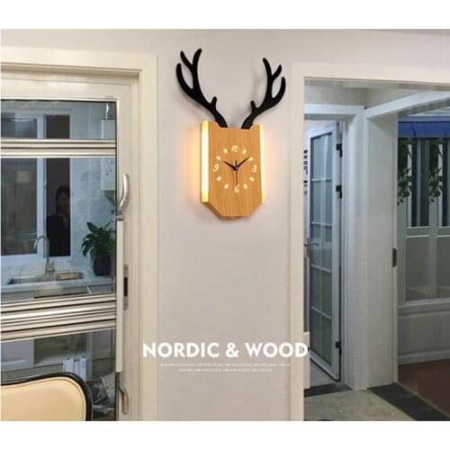 Nordic style wooden animal Antler wall lamp battery control digital home decoration living room bedroom office wall Light clock